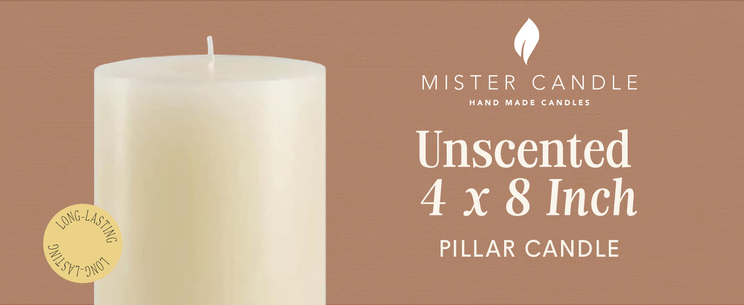 Unscented 4x8 Inch Ivory Pillar Candle