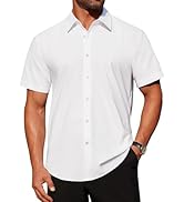 J.VER Mens Short Sleeve Button Down Shirt Stretch Business Casual Dress Shirts Solid Summer Weddi...