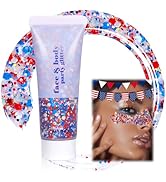 Boko Independence Day Body Glitter Gel, 50ML Red White Blue Chunky Glitter Gel for Face Hair Body...