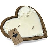 Heart Candle - 3 Wick Heart Shaped Candle, 10x10x1.5 Inch Wooden Candle with Floral-Scented Soy W...