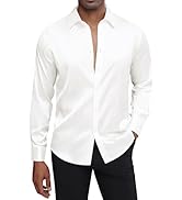 J.VER Men's Silk Satin Long Sleeve Dress Shirts Shiny Casual Button Down Shirt Luxury Party Prom ...