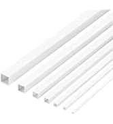BENECREAT 48Pcs ABS Plastic Square Tube, 0.06/0.1/0.12/0.16/0.2/0.26/0.33 Inch White ABS Plastic ...