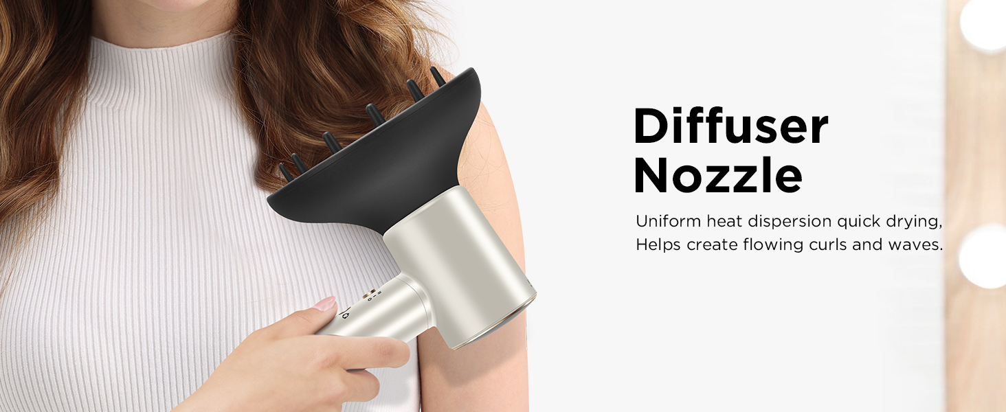 hair dryer comes with a diffuser for curly styling & volumizing