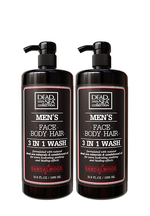 Dead Sea Collection Men’s Body Wash - Pack of 2 (67.6 Fl. Oz) - Sandalwood 3 in 1 Body Wash for Men