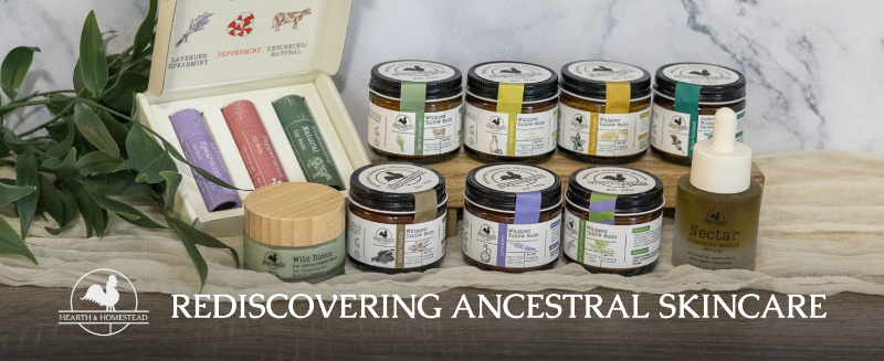 hearth and homestead logo with the tagline "rediscover ancestral skincare"