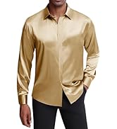 J.VER Men's Silk Satin Long Sleeve Dress Shirts Shiny Casual Button Down Shirt Luxury Party Prom ...
