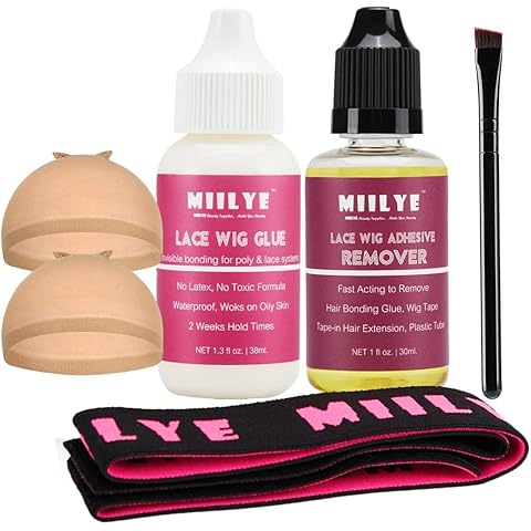 MIILYE Wig Glue for Front Lace Wig Install Kit with Adhesive Remover, Melting Band, Stocking Caps, Strong Hold Lace Front Glue, Invisible Bond Hair Adhesive, White