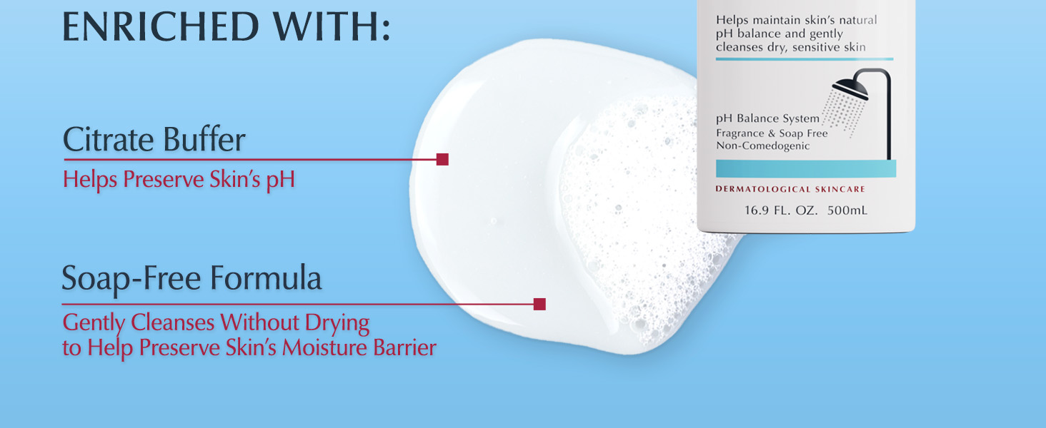 Enriched with: Citrate buffer to preserve skin's pH and Soap-Free formula to gently cleanse
