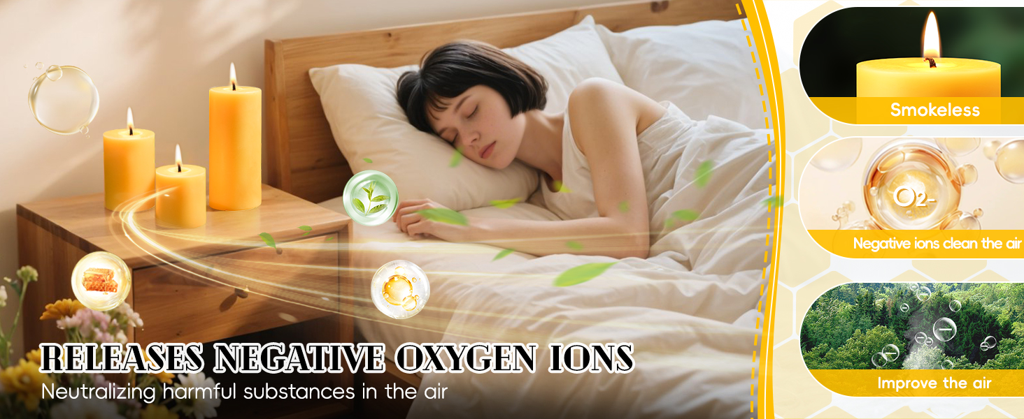 beeswax candles burning releases negative oxygen ions neutralizing harmfui substances in the air