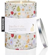M&SENSE Spring Pear Rose Scented Candle, Medium Jar Candle 11.3oz Natural Soy Wax for Home Scente...