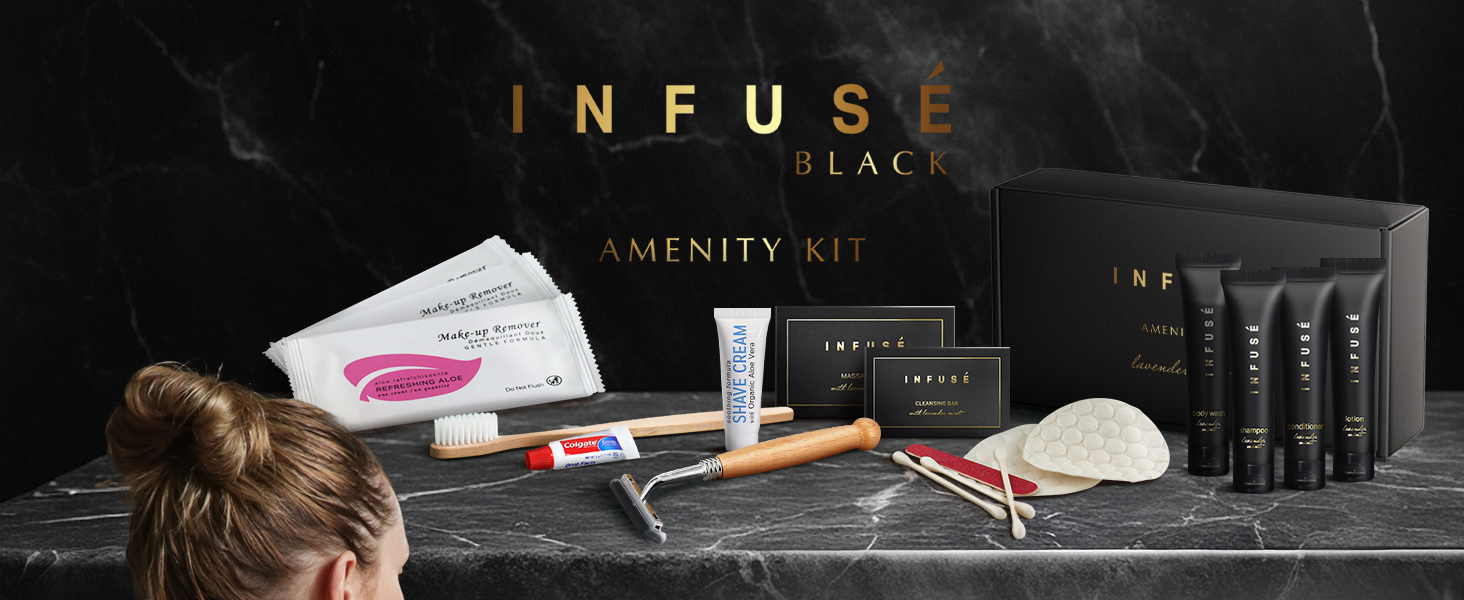 Infuse Black Amenity Kit Accessories Toiletries Set