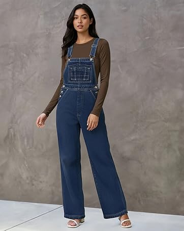 Hybrid & Company Womens Super Comfy Stretch Denim jumpsuit Pants Overalls
