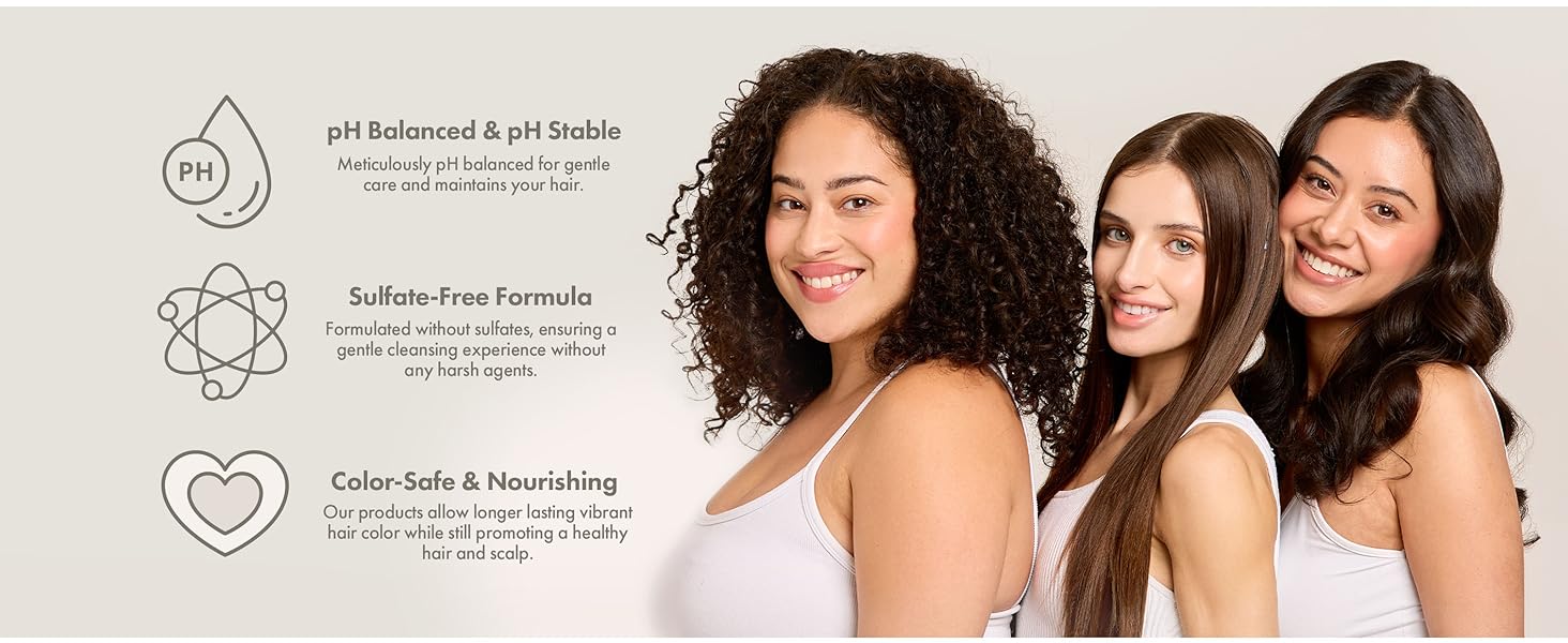 Three women with different hair styles leaning onto each other