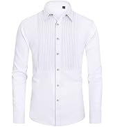 J.Ver Men's Tuxedo Shirt Formal Dress Shirt Pleated Long Sleeve Button Down Shirts for Prom Party...