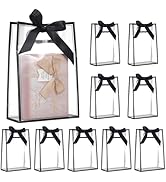 BENECREAT 24PCS PP Flower Bag, 7.1x3.2x10.3Inch Clear Plastic Gift Bags with Handles, Party Favor...