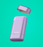 Two rectangular portable chargers or power banks, one larger in lavender and one smaller in silver, floating against a bright teal background.