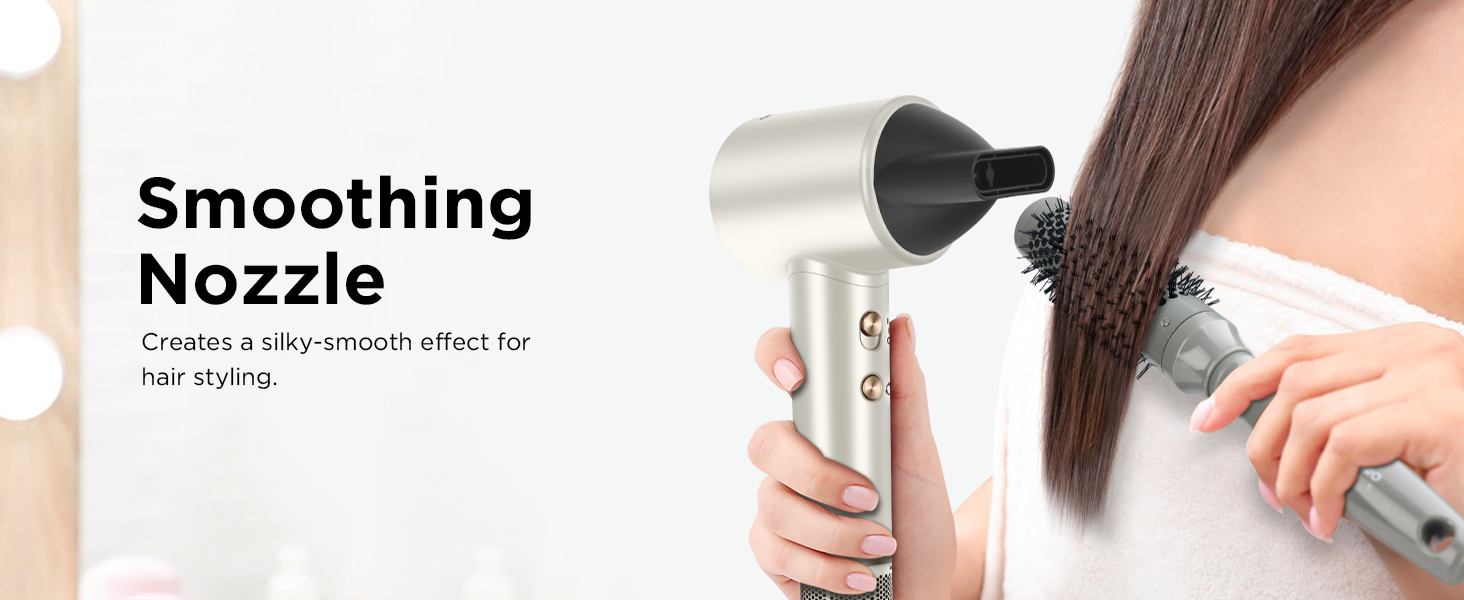 hair dryer comes with a smoothing magnetic nozzle for smoothie styling