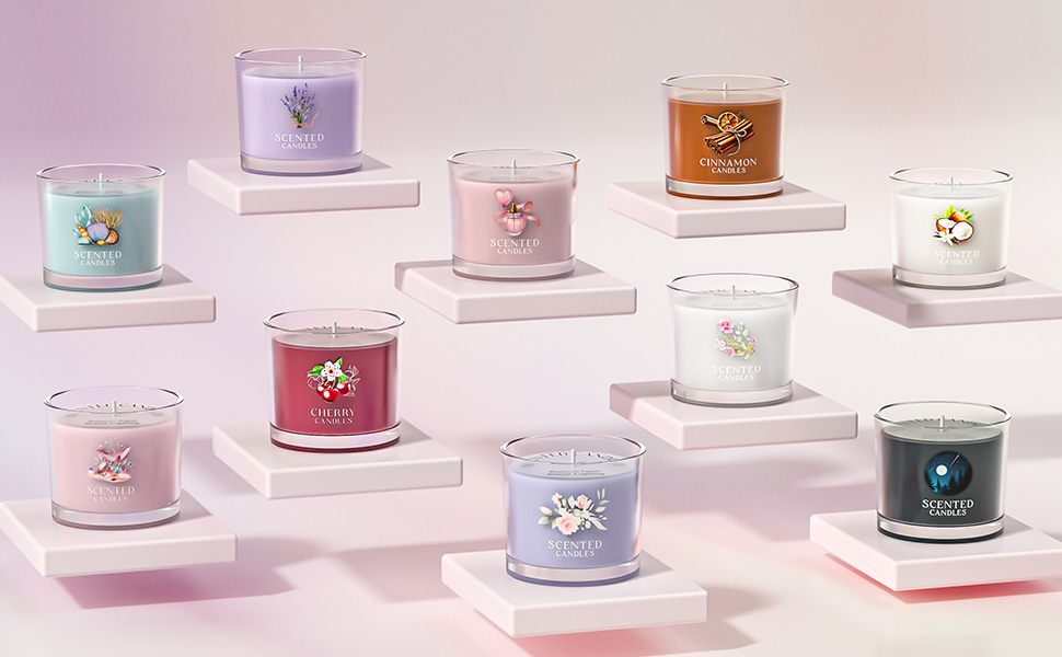 a collection of candles on a shelf