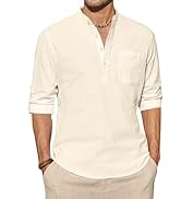 J.VER Men's Cotton Linen Shirts Casual Long Sleeve Henley Shirt Hippie Beach Tops Vacation T Shir...