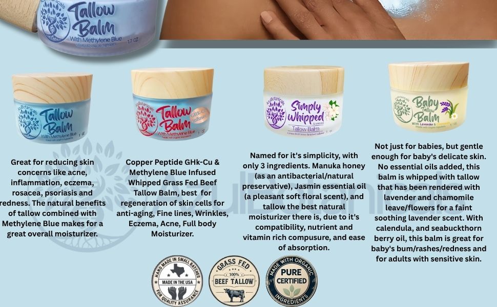 GHK-Cu & Methylene Blue Grass Fed Beef Tallow Balm, Anti-Aging, Fine lines, Wrinkles,