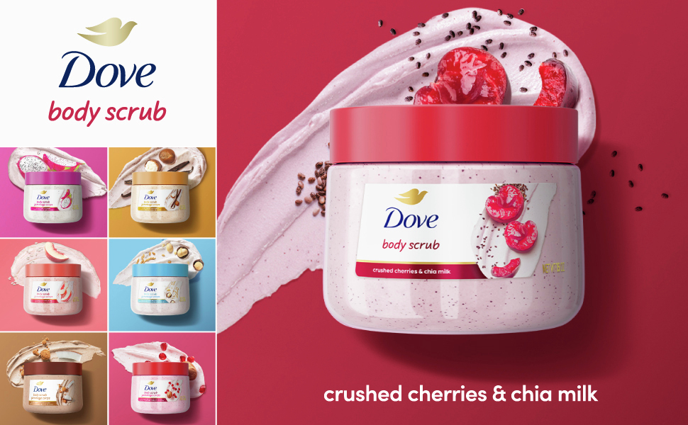Dove Body Scrub: Crushed cherries & chia milk