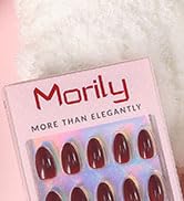 Morily Red Press on Nails, 30Pcs Short Almond Fake Nails Glossy Acrylic False Nails Reusable Full...