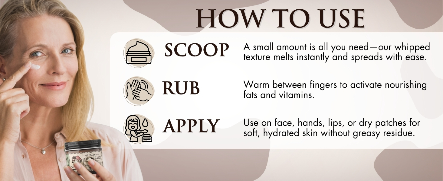 how to apply 100 grass fed beef tallow balm for dry skin face lips and hands non greasy moisturizer