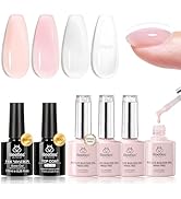 Beetles Hema Free Builder Gel Nail Kit, 4 Color 7 in 1 Builder Nail Gel with Top and Base Coat fo...