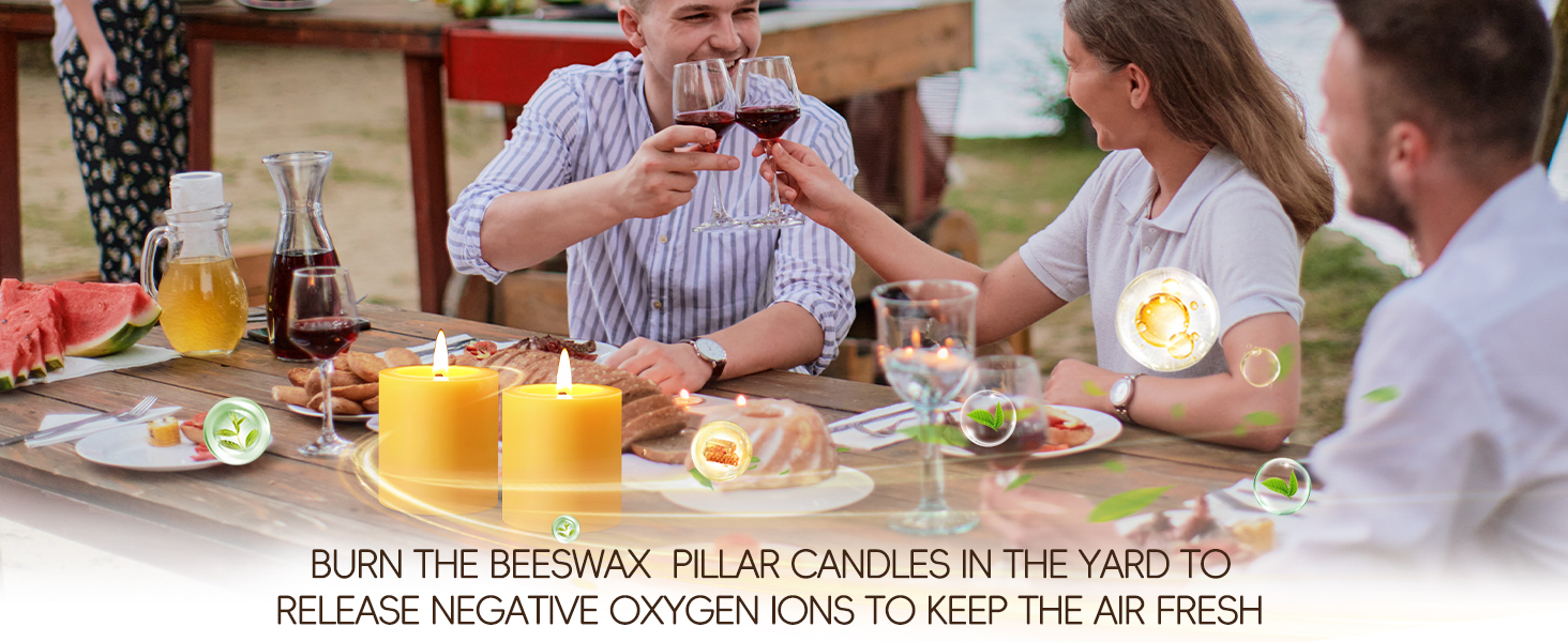 Burn the Beeswax Rolled Pillar Candles in the yard to release negative oxygen ions