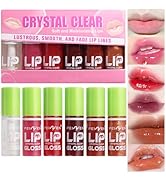 Yeuxtty 6PCS Fat Oil Lip Gloss Mini,Small Brush Head Hydrating Transparent Lip Glow Oil for Women...