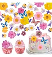60 PCS Edible Butterfly and Flowers Cake Cupcake Toppers Decoration - Real Flowers & Wafer Butter...