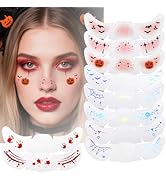 Boko 10Pcs Halloween Face Glitter Freckles, Holographic Halloween Stickers Temporary Tattoos, Gli...