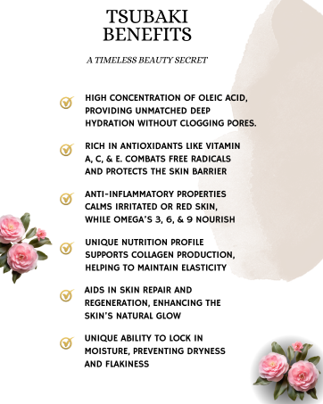 Image of the benefits of organic tsubaki oil for korean skincare