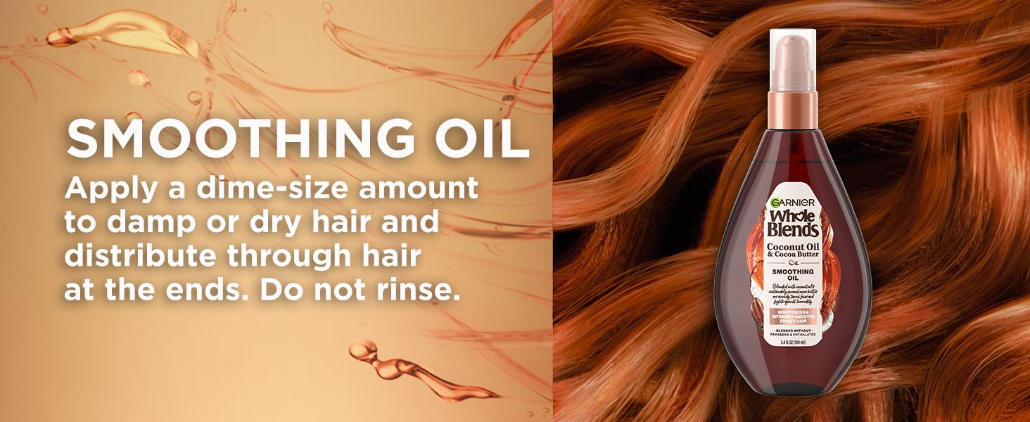 smoothing oil, apply a dime-size amount to damp or dry hair and distribute through hair at the ends