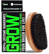 GROW First Cut Boar Bristle Beard & Wave Brush for Men 360 - Beard/Hair Growth Follicle Stimulato...
