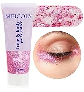 MEICOLY Pink Body Glitter,Singer Concerts Face Glitter Gel,Mermaid Sequins Liquid Holographic,Fac...