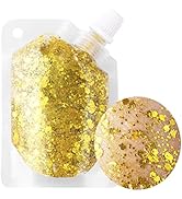 MEICOLY Gold Body Glitter Gel,Music Festival Face Glitter for Women,Mermaid Sequins Liquid Hologr...