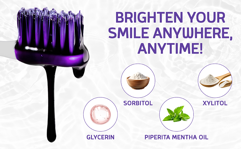 Brighten your smile anbywhere, anytime , sorbitol , Glycerin Xylitol Piperita Mntha Oil 