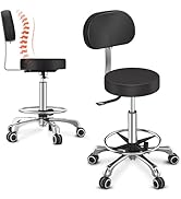 TASALON Rolling Stool with Back Support, Black Makeup Vanity Stool Chair, Adjustable Desk Chairs ...