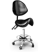 TASALON Saddle Stool with Back Support Ergonomic Adjustable Stool with Wheels - Swivel Salon Cutt...