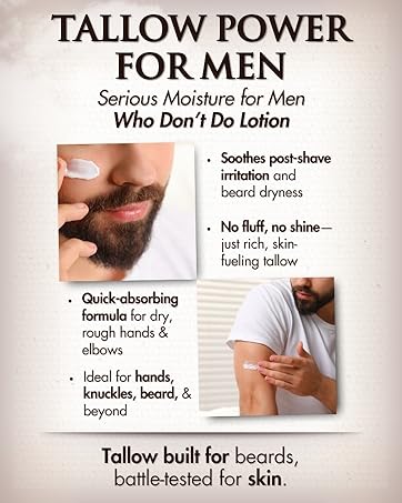 beef tallow balm for men face moisturizer dry skin whipped tallow for beard elbows rough hands skin