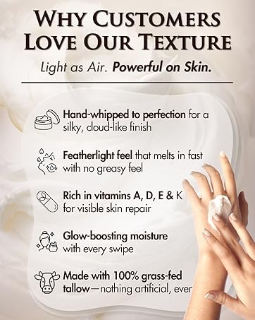 light whipped tallow balm with cloud like texture fast absorbing beef tallow for face skin cream