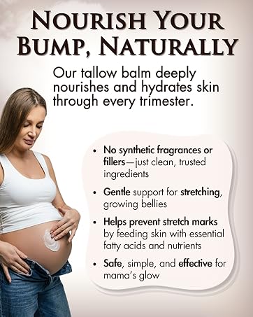 grassfed tallow balm for pregnancy stretch marks belly cream body butter safe for expectant mothers