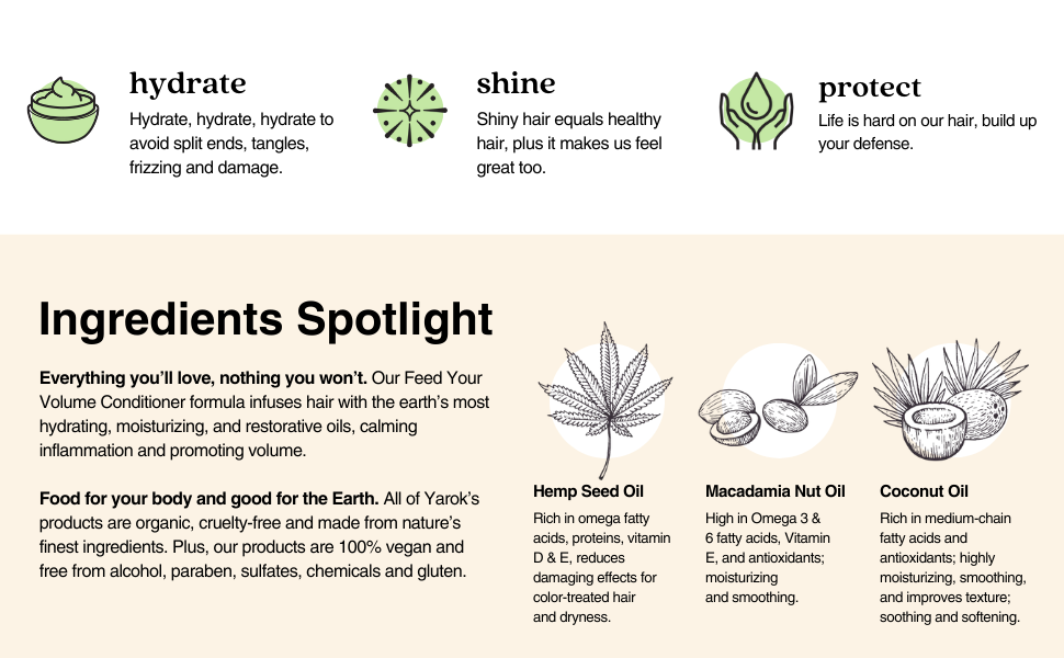 Hydrate, Shine, Protect; Ingredients Spotlight: Hemp Seed Oil, Macadamia Nut Oil, Coconut Oil