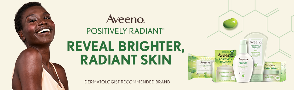 Woman smiling. Reveal Brighter Radiant Skin - Aveeno Positively Radiant Skincare product line