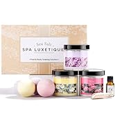 Bath Salts, Spa Luxetique 8pcs Bath Salts Gift Set with Argan Oil, Bath Bombs, Wooden Scoop, Epso...