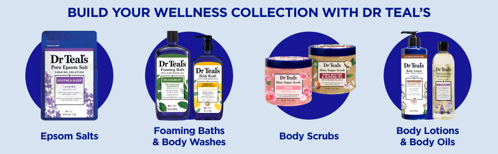 Epsom salts, foaming baths, body washes, body scrubs, body lotions & body oils
