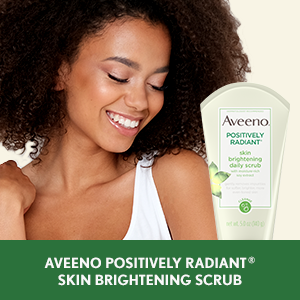 Aveeno Positively Radiant Skin Brightening Facial Scrub exfoliates to reveal brighter skin
