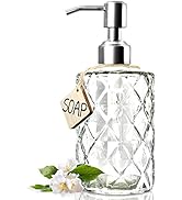 JASAI Diamond Design 12 Oz Glass Soap Dispenser, Kitchen Soap Dispenser with 304 Rust Proof Stain...