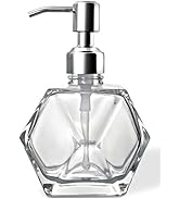 Modern Geometric Shape Clear Glass Soap Dispenser, Lotion Dispenser Bottle with Rust Proof Stainl...